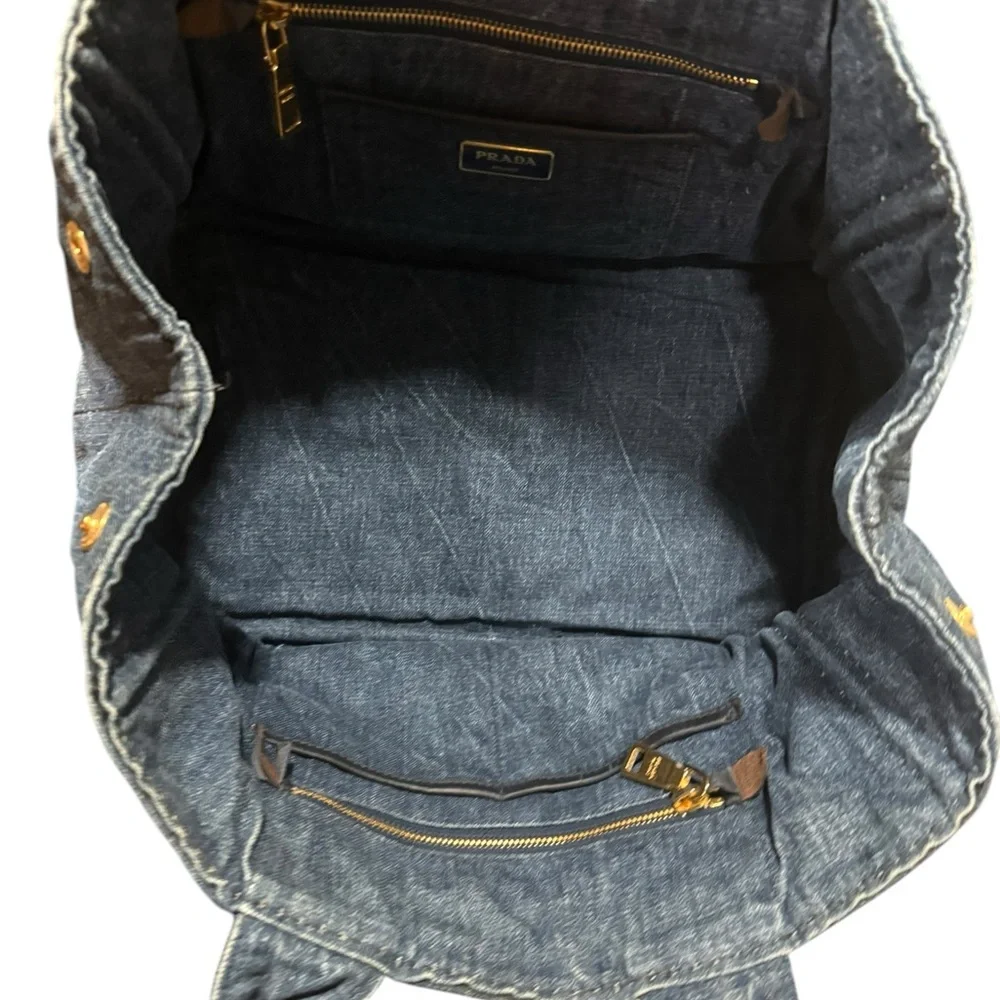 Authentic Prada Denim Canapa Tote Medium | 16” Blue Jean Prada Milano Bag - Picture 11 of 13